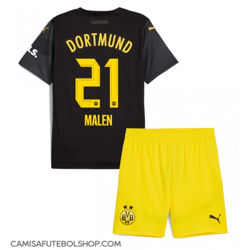 Camisa de time de futebol Borussia Dortmund Donyell Malen #21 Replicas 2º Equipamento Infantil 2024-25 Manga Curta (+ Calças curtas)